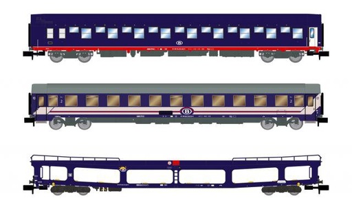 [ARN HN4406]  Voiture-lits T2 en livrée bleue, 1 fourgon porte autos SNCB/NMBS