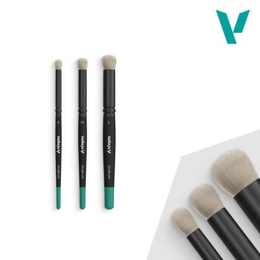 [VAL B007990] Vallejo : Set de pinceaux pour Dry Brush naturel Small - Medium - Large