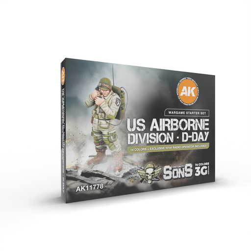 [AK 11778] Ak : Set de couleurs Wargame Starter Set - US Airborne Division * D-Day (14pcs) │ 3rd Generation Acrylics - Fortunate Sons