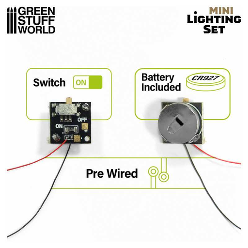 [GSW 2847] Green Stuff : Mini kit d'éclairage avec interrupteur et pile CR927