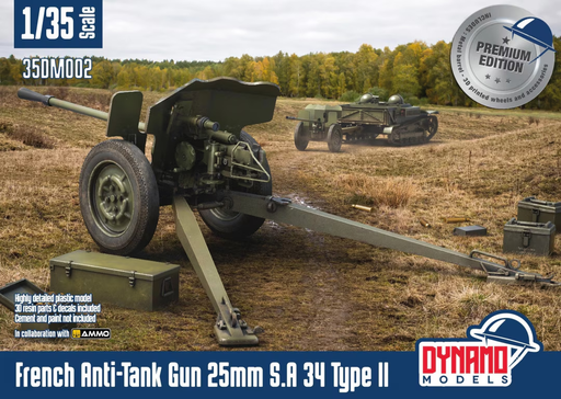 [DYM 35DM002] Dynamo Models : Premium Edition French Anti-Tank Gun 25mm S.A 34 Type II