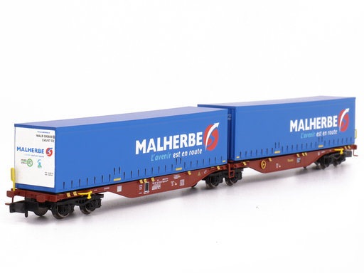 [REE MW-204] REE Modeles : Wagon Sggmrss 90 Touax - 2 conteneurs Malherbe SNCB-NMBS