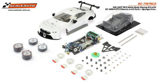 [SCT SC-7107RC2] Scaleauto : BMW M8 LMGT RC2 White Body Racing Kit with SC-8003 GT3 Chassis in kit form + Sponge tires.