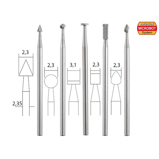 [PRN 28710] Proxxon : Jeu de Fraises de précision 5 pcs Dia 2.3/3.1MM